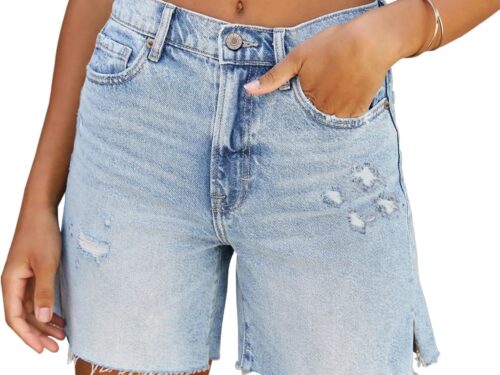 High Rise Frayed Hem Cut Off Dad Shorts