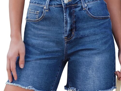 High Rise Frayed Hem Cut Off Dad Shorts