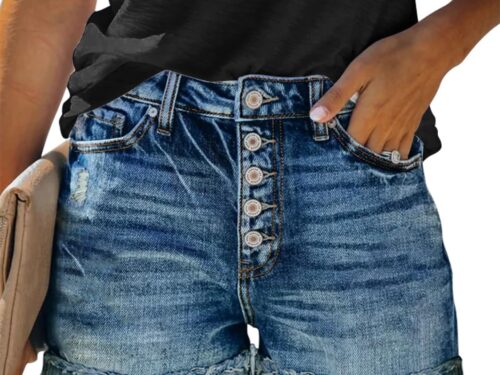 High Rise Frayed Hem Cut Off Dad Shorts